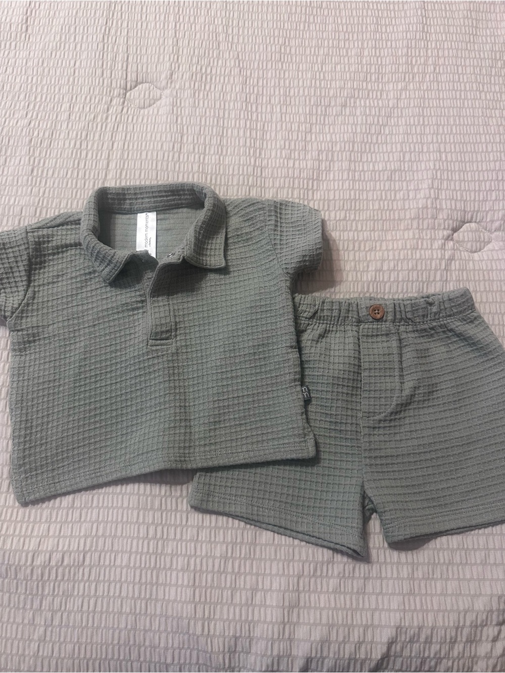 Gerber Sage Green Waffle Polo & Shorts Set NEW WITH NO TAGS